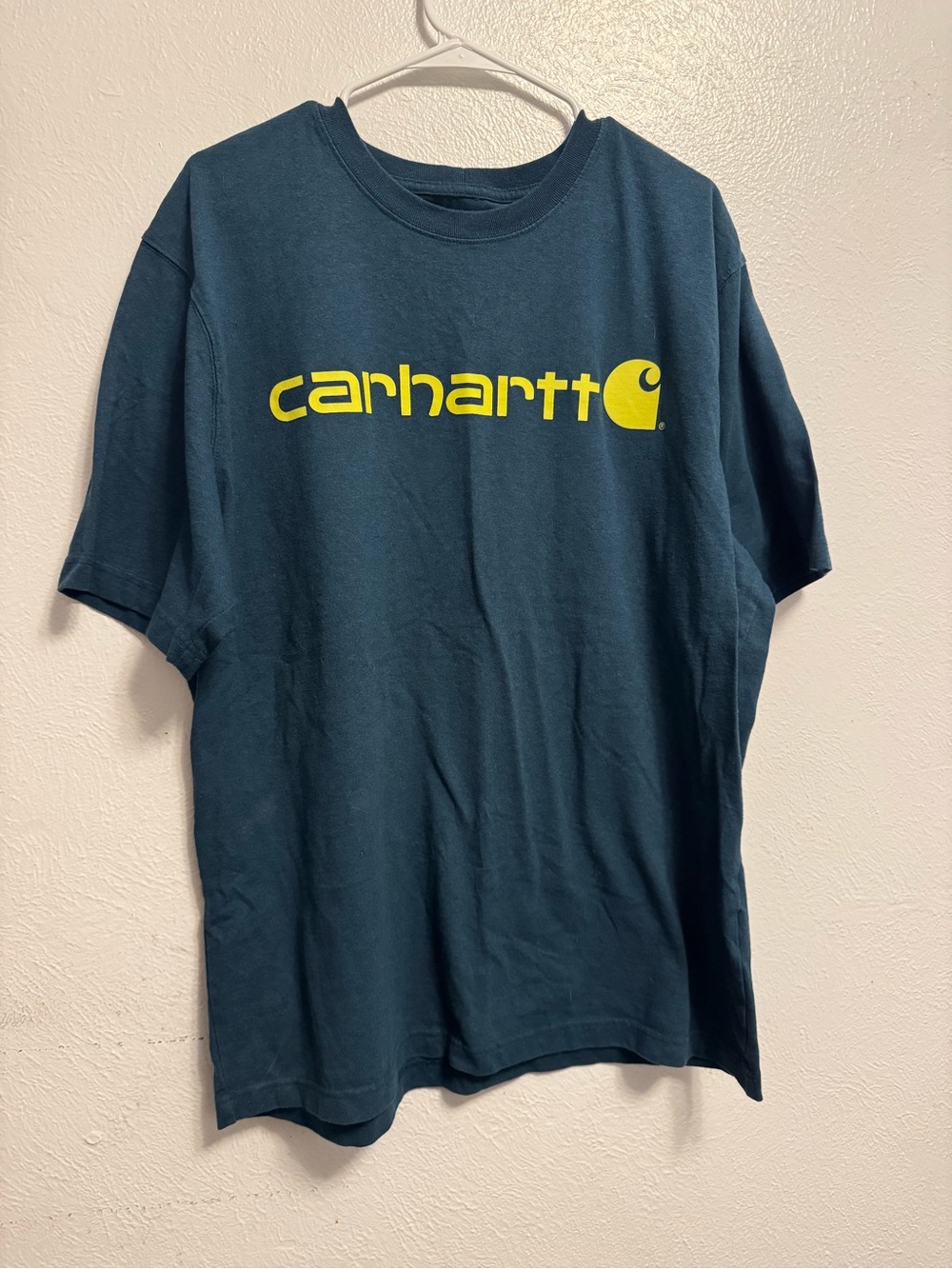 Carhartt Teal Short-Sleeve Tee with Yellow Logo